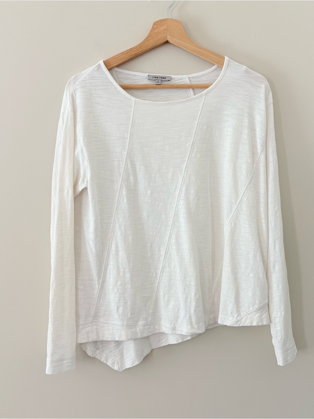 LISA TODD Panel Play Long Sleeve Asymmetrical Top Off White Shirt Size S